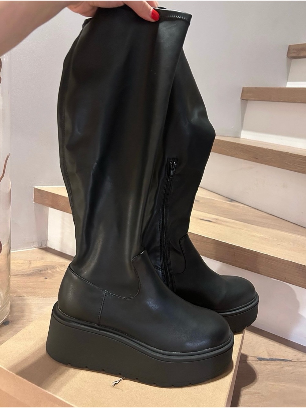 Anker Black Platform Knee-High Boots